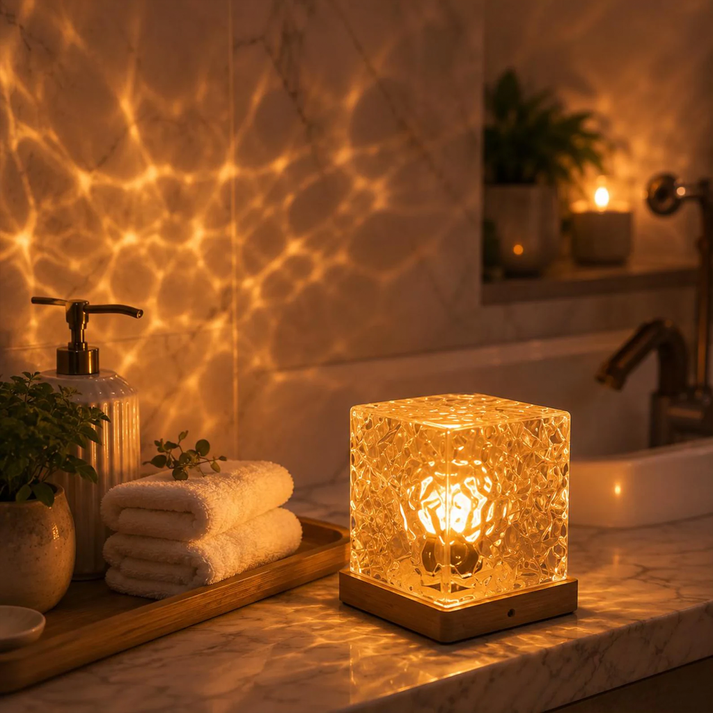 Lampă proiector cu undițe de apă cub de cristal, iluminat ambiental RGB pentru dormitor