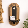 Raft de perete decorativ din lemn, design oval cu accente negre