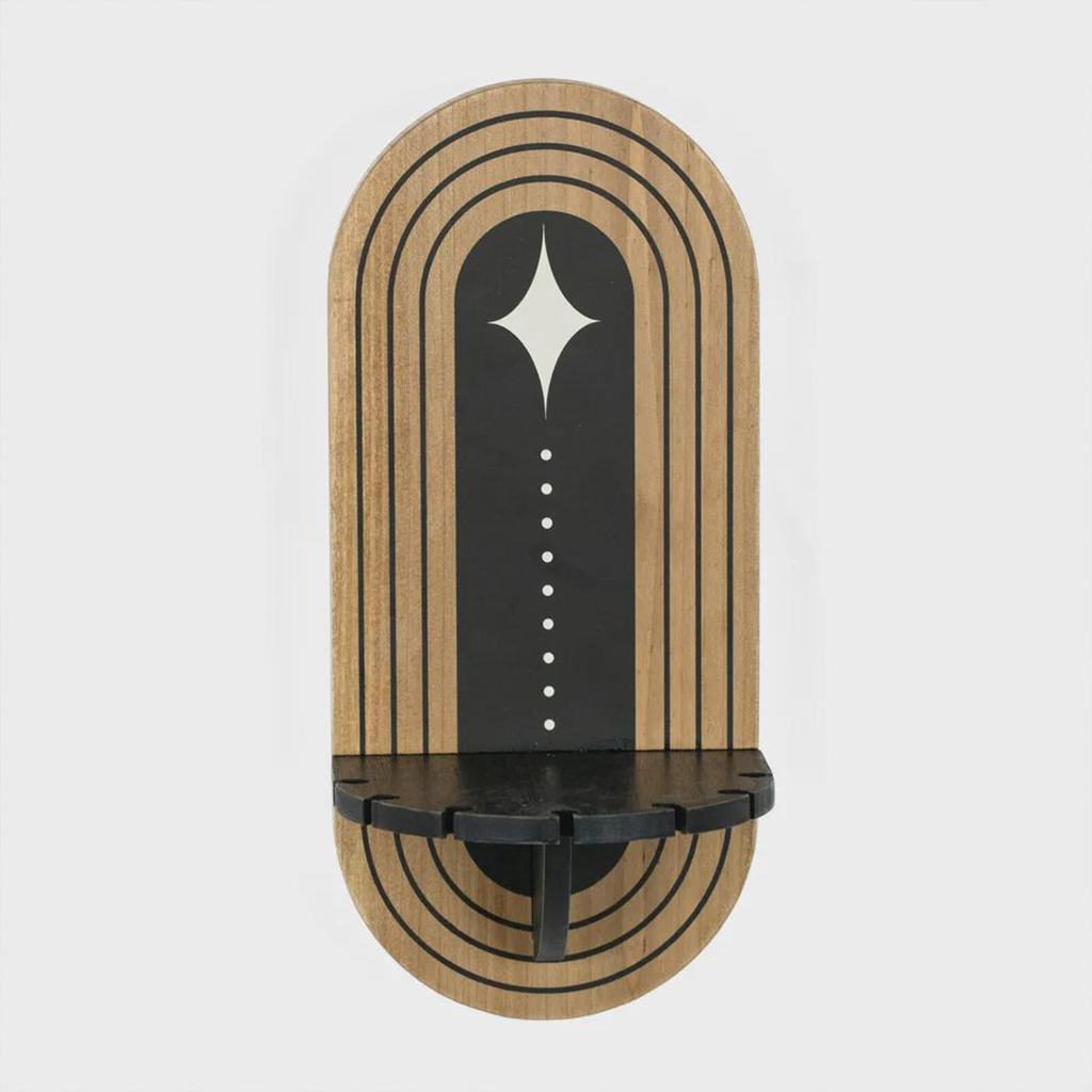 Raft de perete decorativ din lemn, design oval cu accente negre