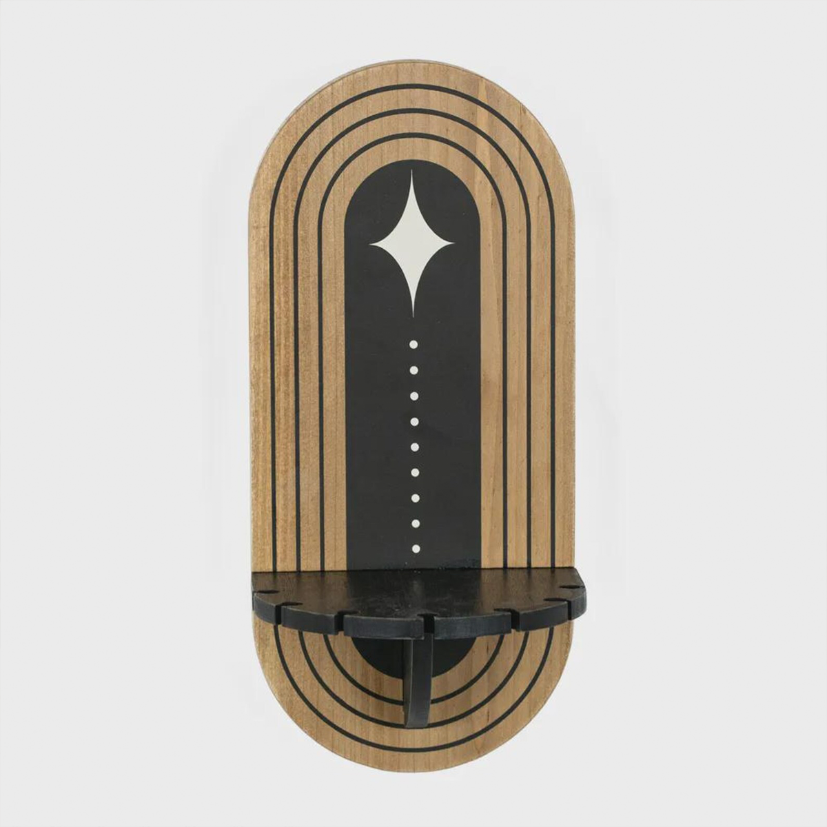 Raft de perete decorativ din lemn, design oval cu accente negre
